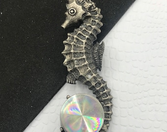 Designer Signed Jewelarama Sea Horse Figural Brooch, Vintage Collectible Pin, Costume Jewelry Beach Gift