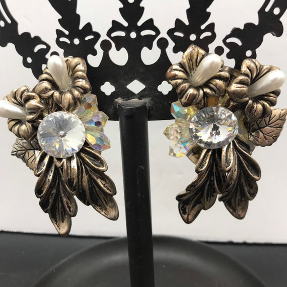1980s Earrings, statement, dangle drop, rhineston… - image 6