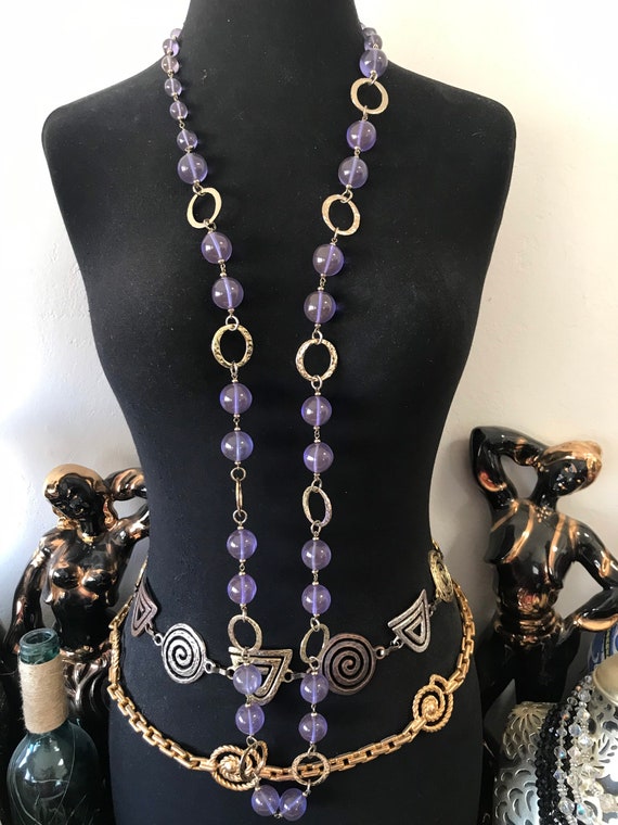 Vintage Flapper Length Long Purple Beaded Necklace