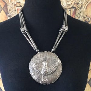 Vintage Large Silvertone Bird Pendant Statement Necklace