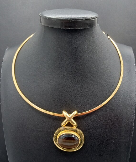 Vintage Choker Collar Pendant Necklace, 1970's Je… - image 3