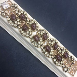 Vintage Selro Rhinestone Chunky Bracelet - Retro 1950's 1960's - Hard To Find Jewelry Old Hollywood Regency Glamour