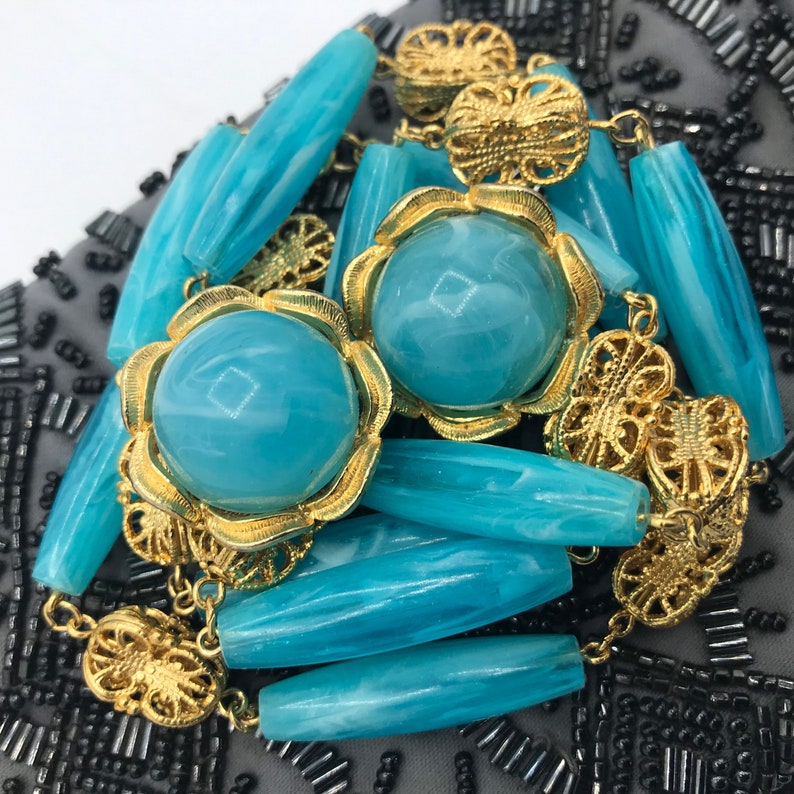 Vintage Aqua Lucite Necklace & Earrings Demi Parure 1950's Collectible Jewelry Set Rockabilly Mad Men Mod Theater Movie Prop Vintage Gift image 10