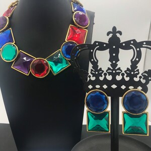 Mogul Rhinestone Stunning Necklace Earring Set, Vintage Moghul Demi, Retro Jewelry Set, Moghul Necklace Dangle Earrings 1980's 1990's Mughal image 9
