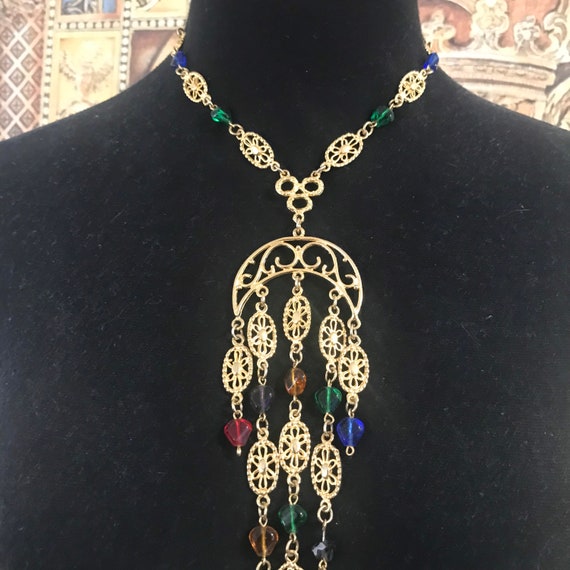 Rhinestone fringe or bib necklace Hollywood Regency mid century