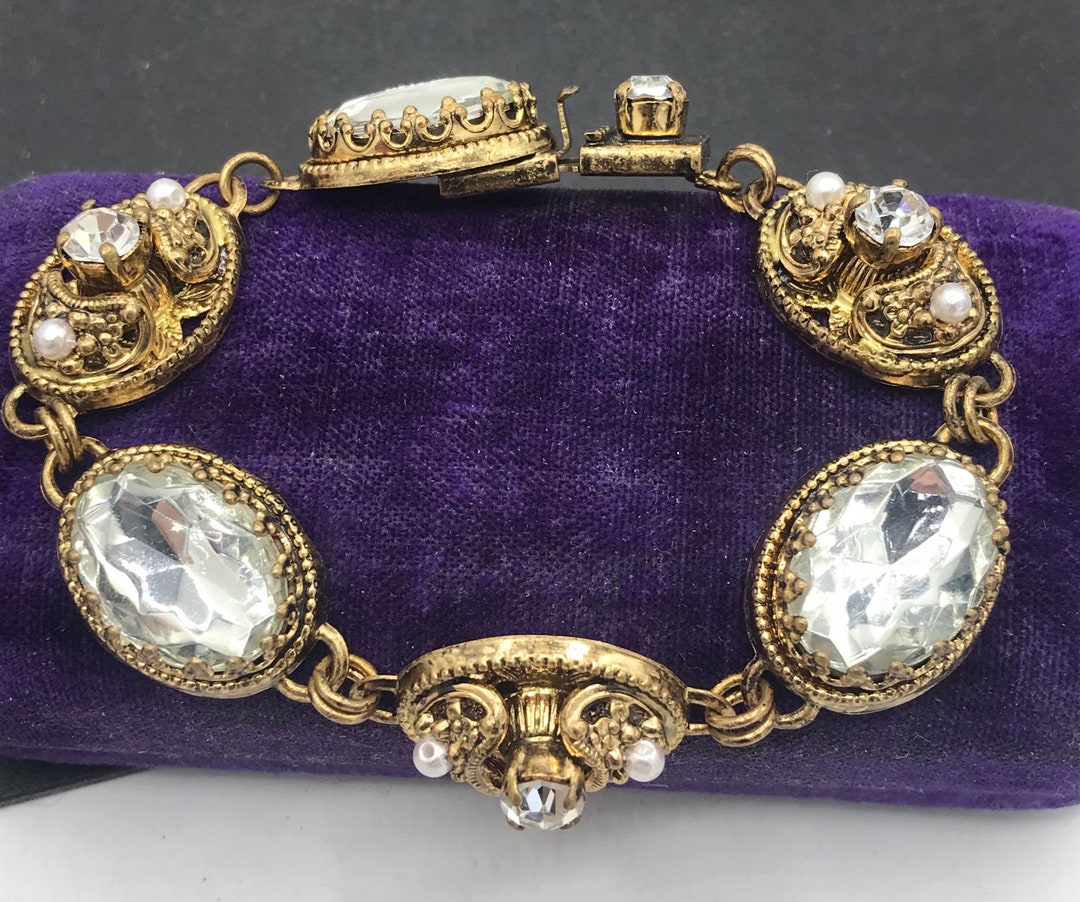 Retro Rhinestone Bracelet Statement Vintage Jewelry Old Hollywood