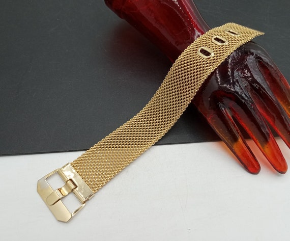 Vintage Gold Tone Belt Buckle Metal Mesh Bracele,… - image 4