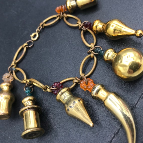 Vintage Brass & Bakelite Perfume Bottle Charm Bra… - image 5