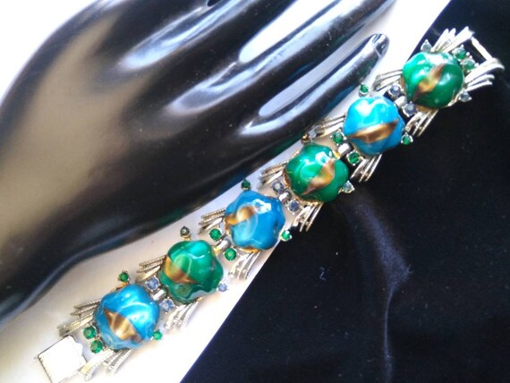 Coro Chunky Aqua Blue Green Bracelet - Designer S… - image 3