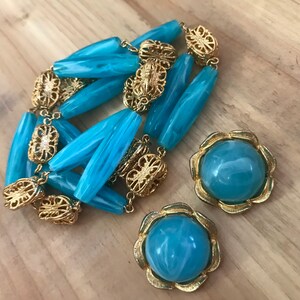 Vintage Aqua Lucite Necklace & Earrings Demi Parure 1950's Collectible Jewelry Set Rockabilly Mad Men Mod Theater Movie Prop Vintage Gift image 9