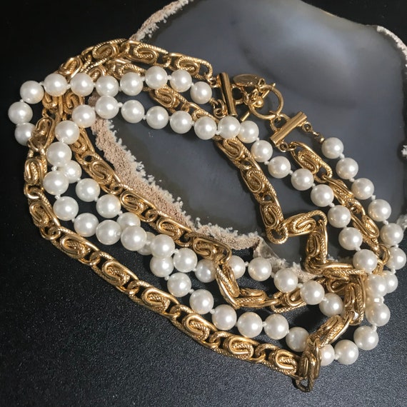 Anne Klein designer signed pearl chain necklace - image 2