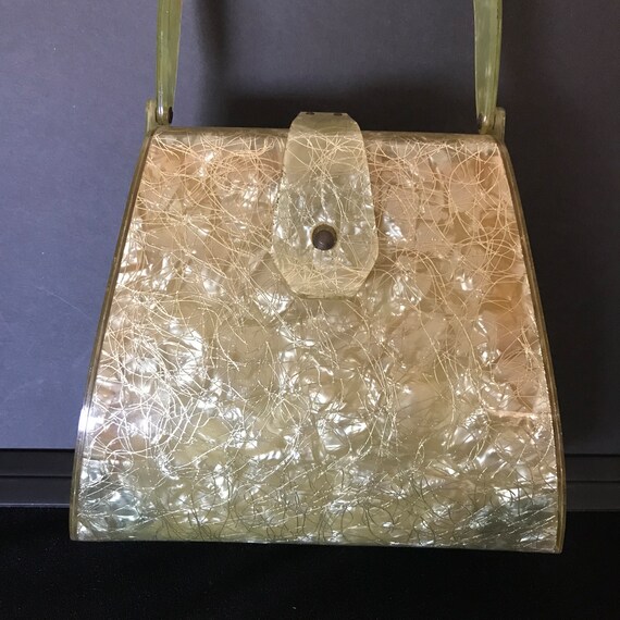 1950s 1960s Box Purse, unsigned green Lucite top … - image 2