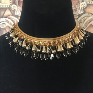 Vintage black rhinestone statement necklace, new old stock jewelry