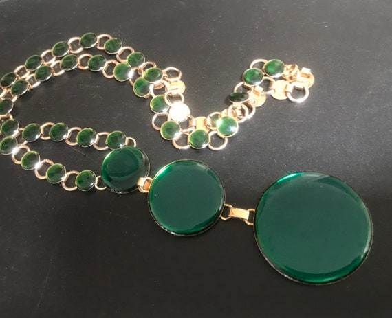Vintage Green Pendant Necklace 1970's - image 5