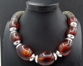 Trifari Vintage Brown Chunky Lucite Beaded Necklace, 1970's Jewelry