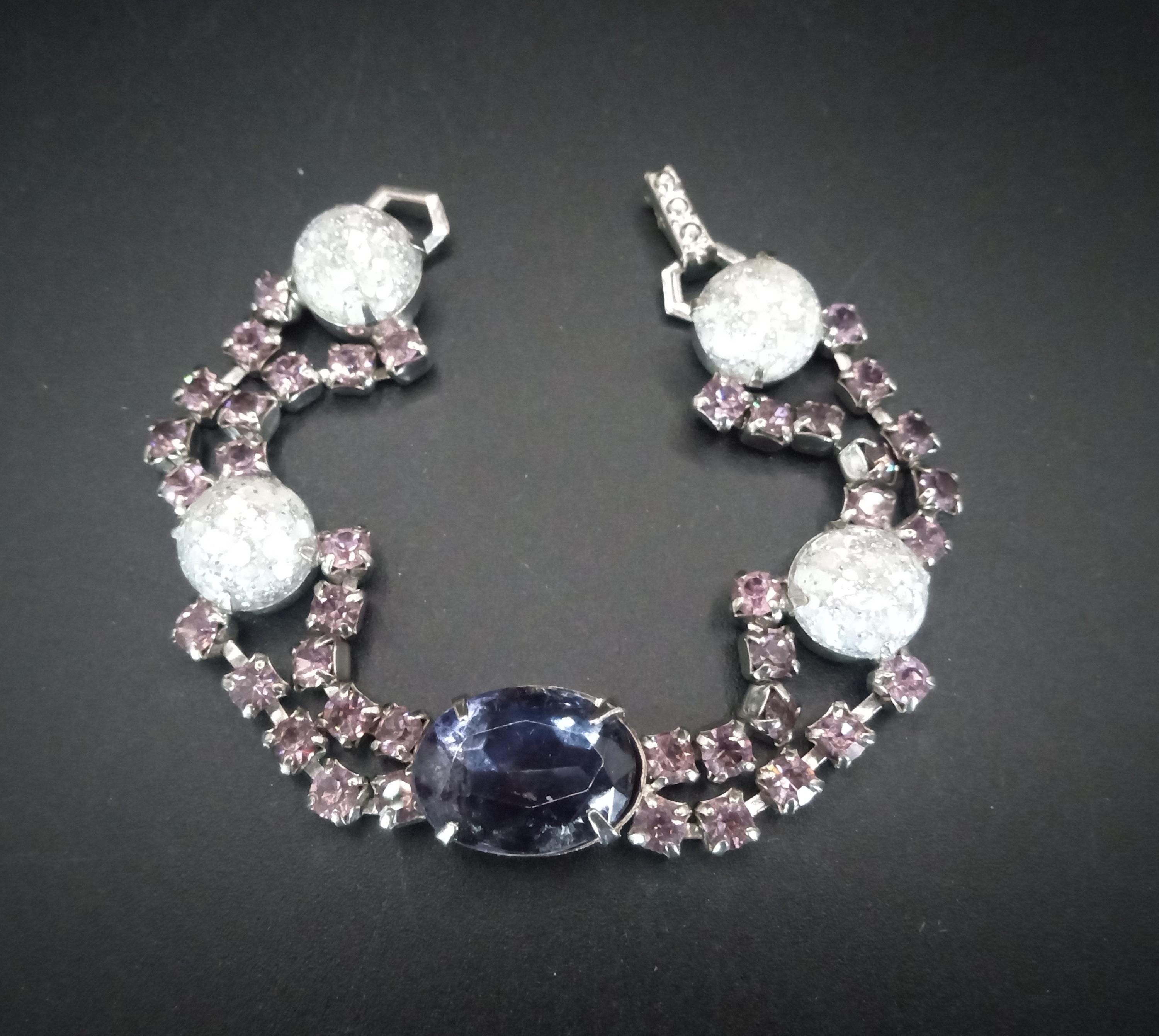 Vintage Blue & Purple Rhinestone Bracelet 1950's 1960's