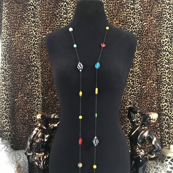 Erickson Beamon Long Necklace, Designer Signed Vintage Colorful