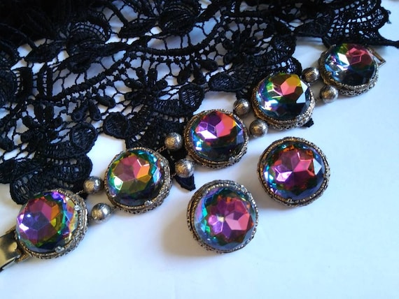 Classy Vintage Rhinestone Bracelet Earring Set, H… - image 1