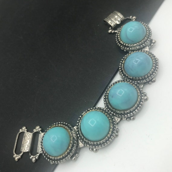 Vintage Turquoise Lucite Bracelet, Wide Chunky Aq… - image 9