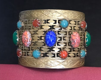 Vintage chunky wide rhinestone cuff bracelet, collectible costume jewelry