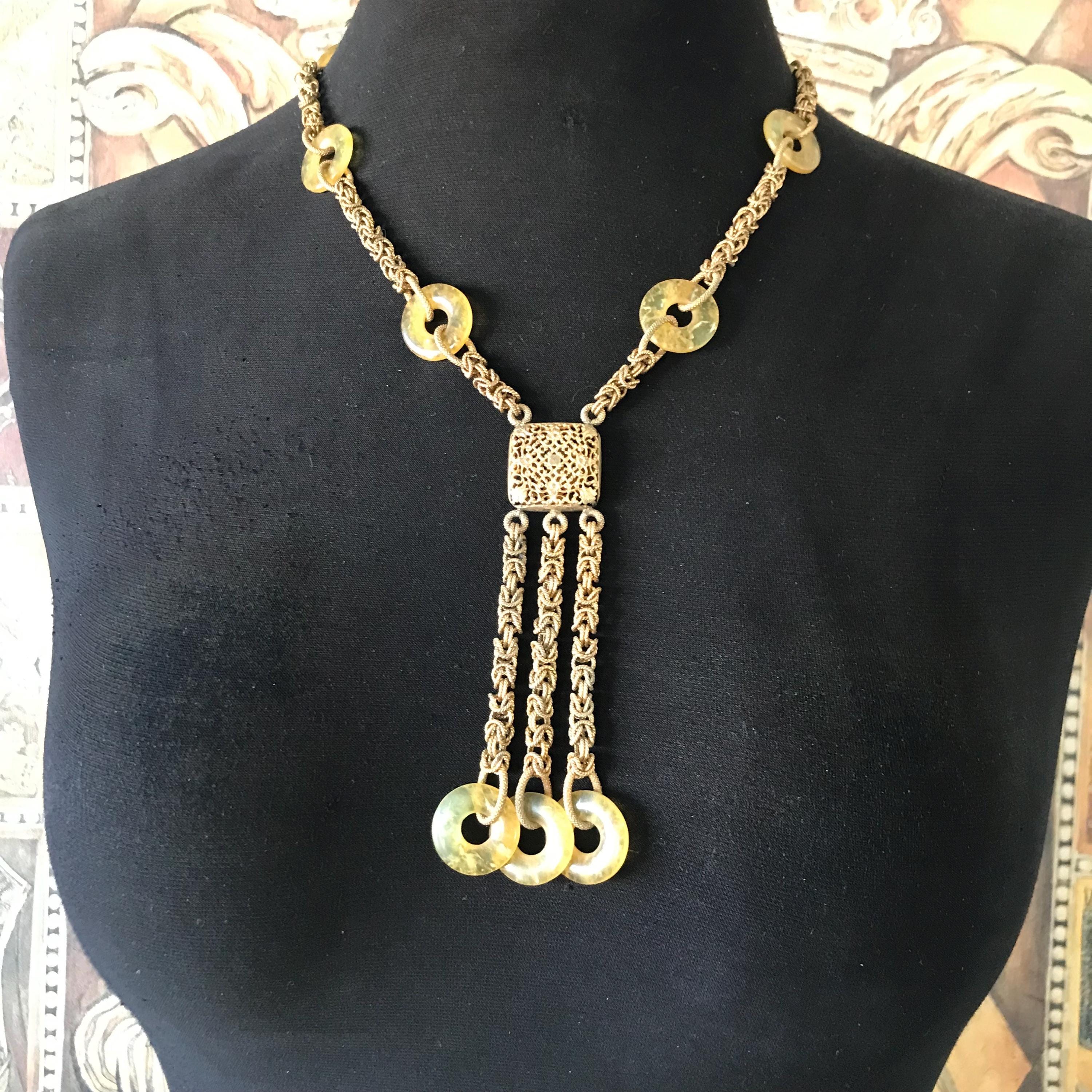 Vintage 1970s Gold Tassel Statement Necklace - Women Accessories Vintage Gold Tone Tassel Statement Necklace: 1970s Costume  main image 2