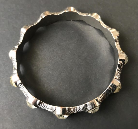 Vintage Rhinestone Silver Tone Stackable Bangle B… - image 3