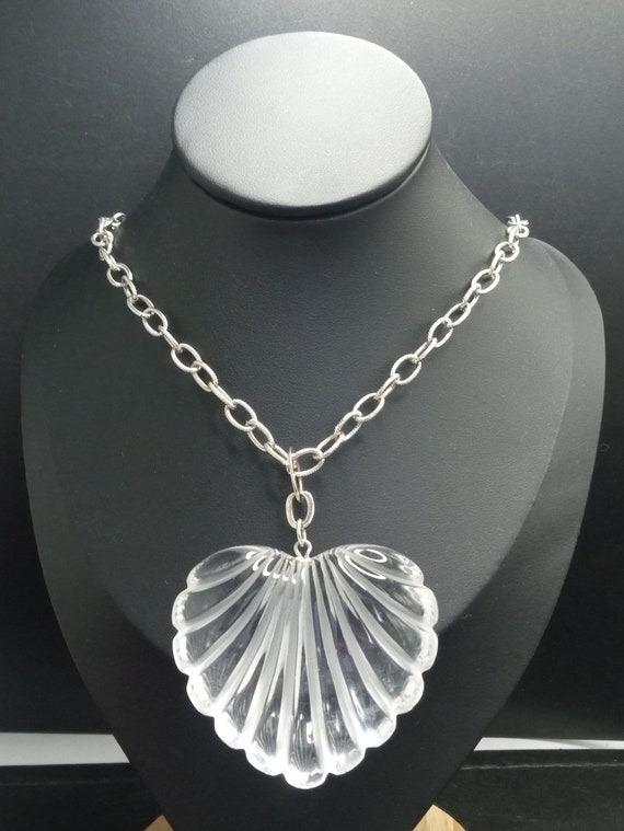 Vintage Thick Clear Lucite Heart Pendant Necklace