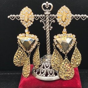Authentieke vintage Lawrence Vrba-strassoorbellen, hangoorbellen, high-end designer gesigneerde sieraden, vintage cadeau voor sieradenliefhebber