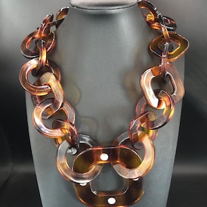 Vintage Brown Rhinestone Chunky Lucite Chain Statement Necklace, 1970&#39;s 1980&#39;s Jewelry