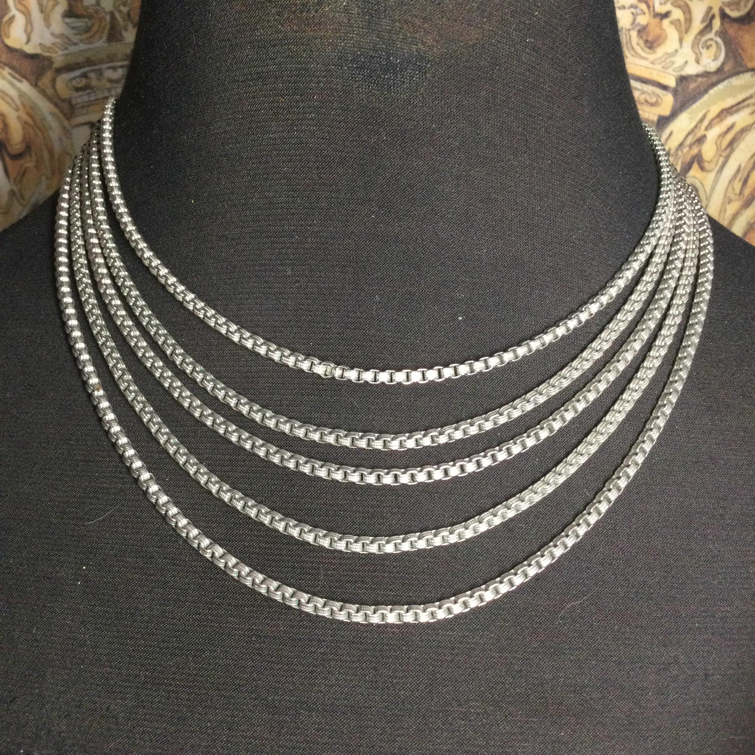 1950s 1960s Vintage Silver tone 5 Strand Necklace
