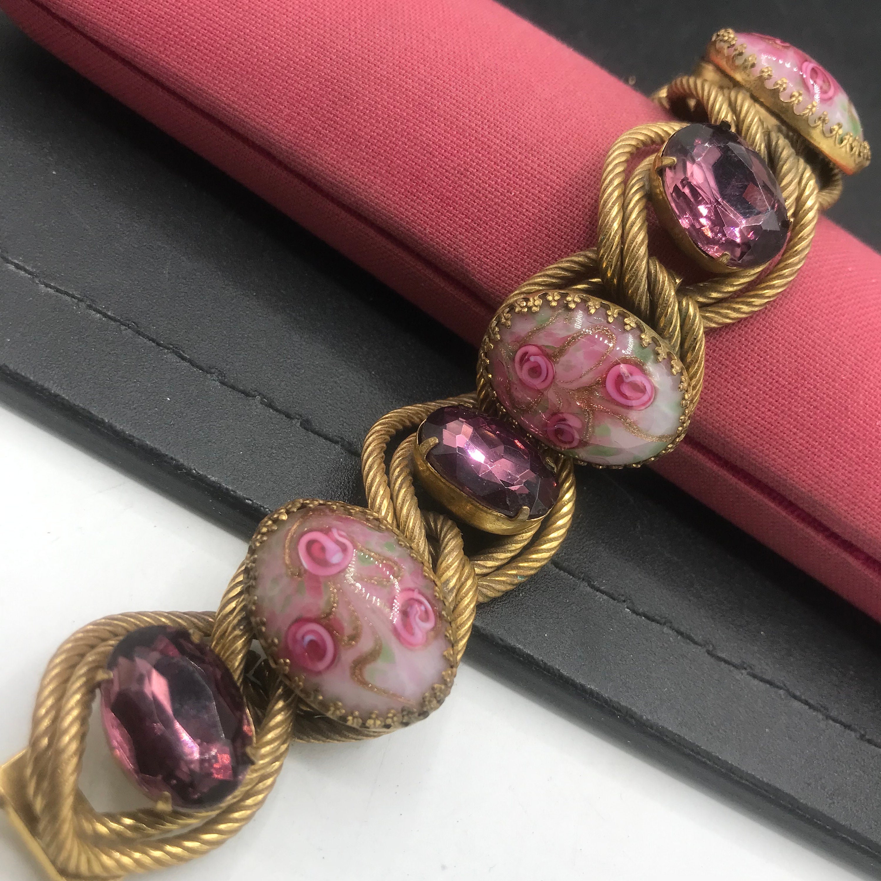 Vintage 1950's Expandable Rhinestone 3 Tier Bracelet, ID 6