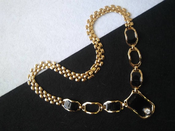 1980s black and gold tone rhinestone choker neckl… - image 5