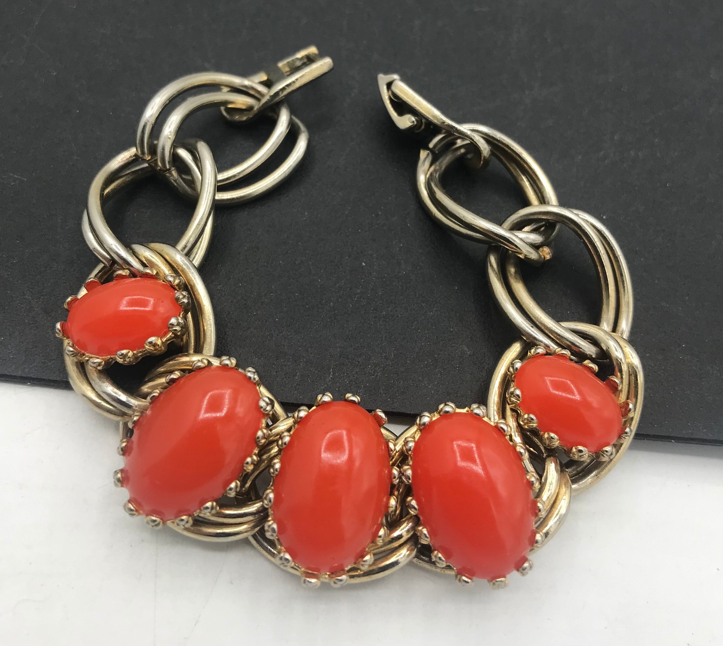 Stunning Art Deco Orange Rhinestone Bracelet Chunky 1940s