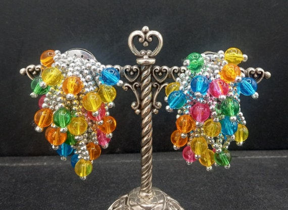 Vintage Colorful Dangle Drop Statement Clip on Ea… - image 3