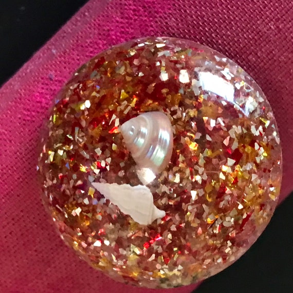 Vintage Glitter Shell Brooch, 1950's 1960's Jewel… - image 3