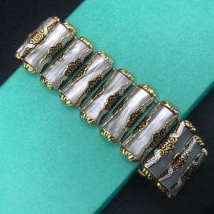 Mallorca Signed Vintage Mother Of Pearl Damascene Bracelet, 1950&#39;s 1960&#39;s Jewelry