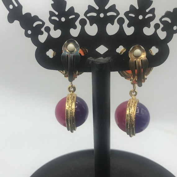 Vintage Pink Purple Dangle Drop Earrings ** 1980'… - image 6