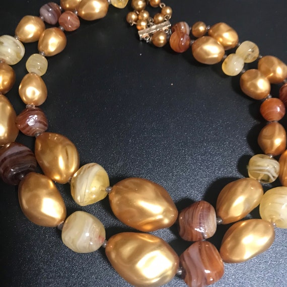 Vintage Gold 2 Strand Necklace 1950's Retro Rocka… - image 2