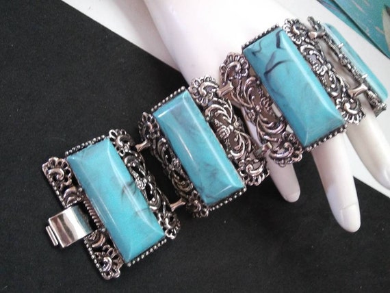 Victorian Gothic 1960s chunky wide faux turquoise… - image 5