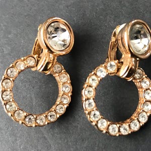 Vintage Swan Swarovski Rhinestone Dangle Drop Clip On Earrings, 1970&#39;s 1980&#39;s Jewelry