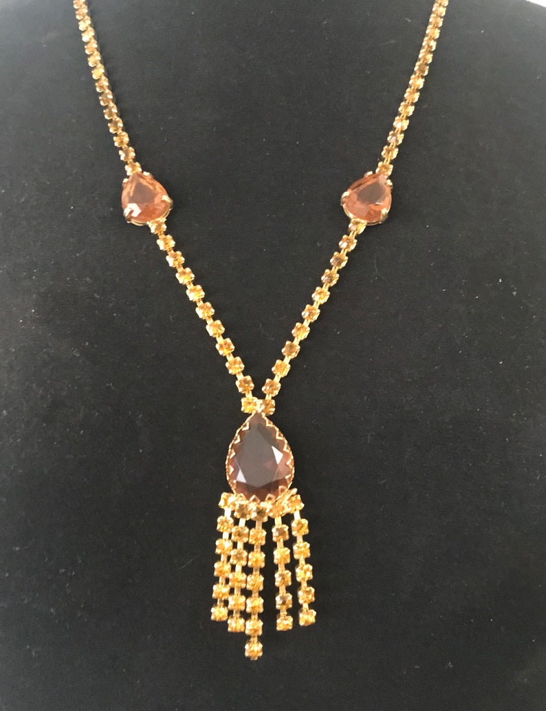 Very Pretty Rhinestone Gold Tone Metal 1950s Long Necklace - Etsy