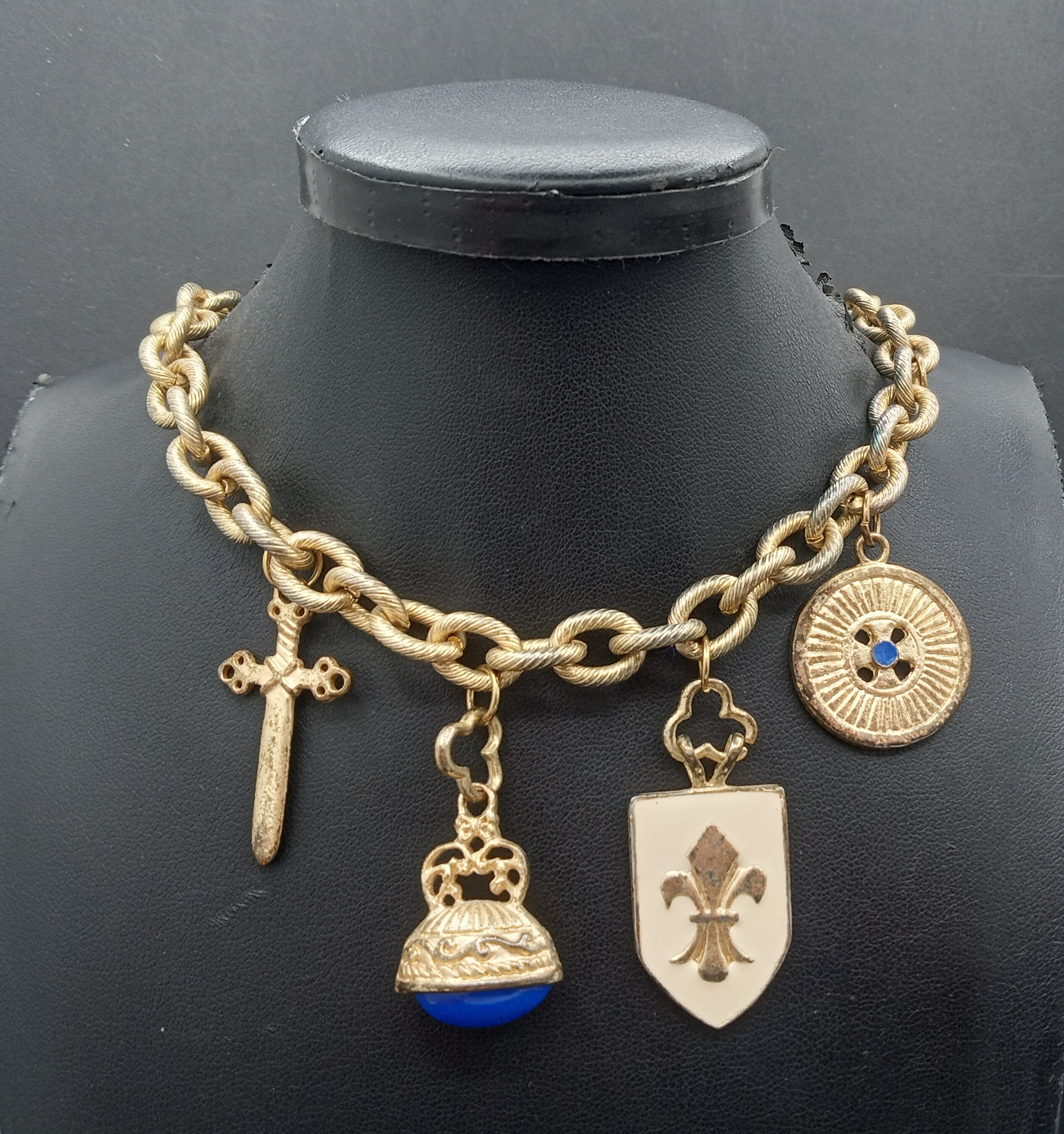 Vintage Charm Necklace, 1970's 1980's Heraldic Coat of Arms Jewelry