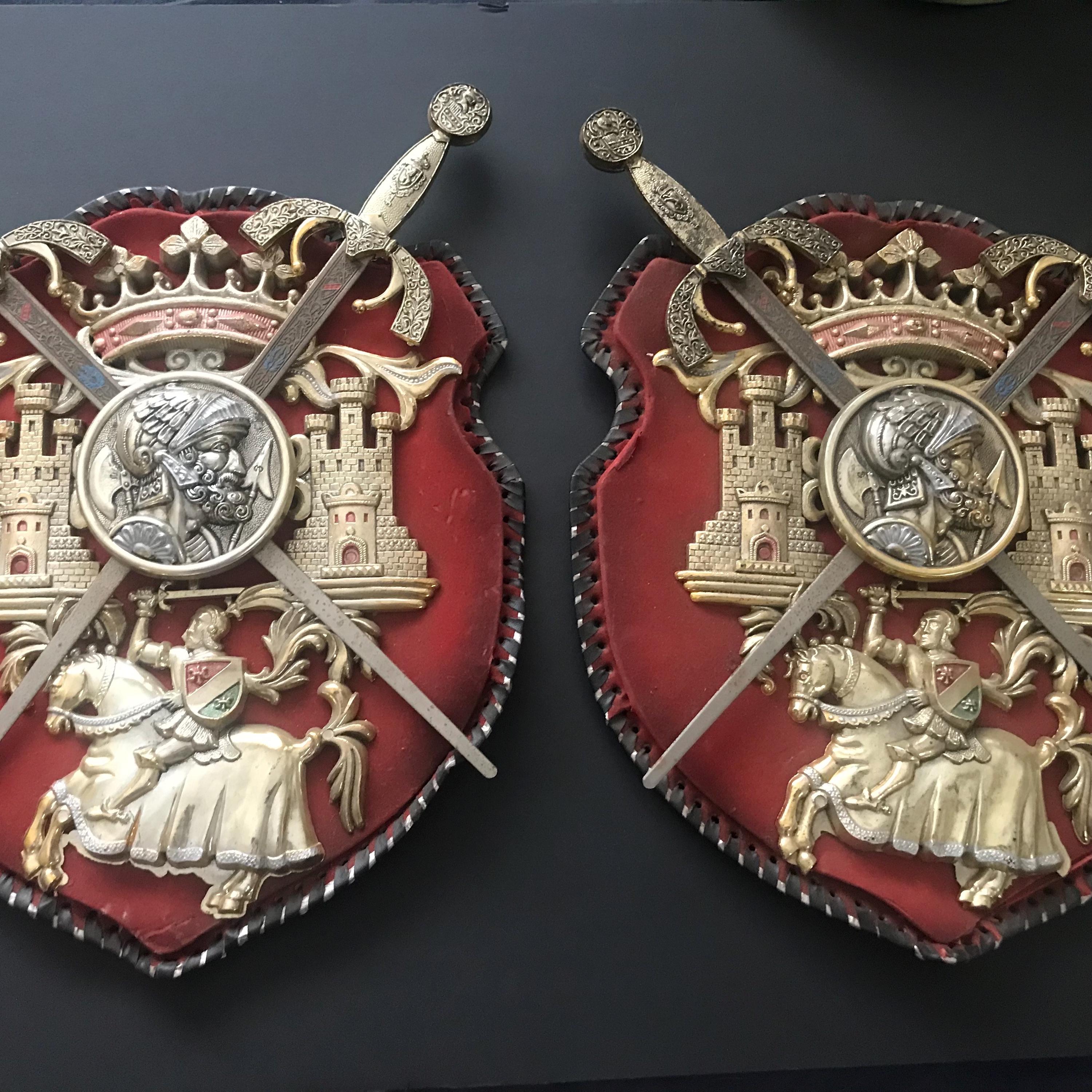 1950's 1960's Vintage Shield Red Velvet Wall Hanging Mid 1950's 1960's Vintage Shield Red Velvet Wall Hanging Mid