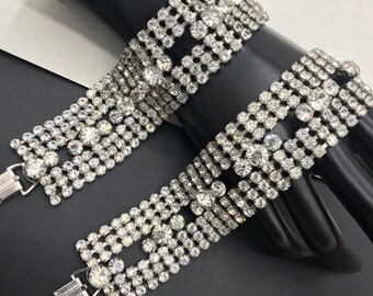 Rare Gorgeous Vintage Chunky Rhinestone Bracelets Set of 2 1950's Retro Hollywood Regency Black Tie Formal Wedding Bridal Jewelry