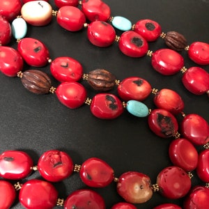 Real Coral Long Necklace, Dyed Red 48 Inch Statement Necklace, Collectible High End Beach Jewelry, Natural Genuine Big Coral, Gift for Her