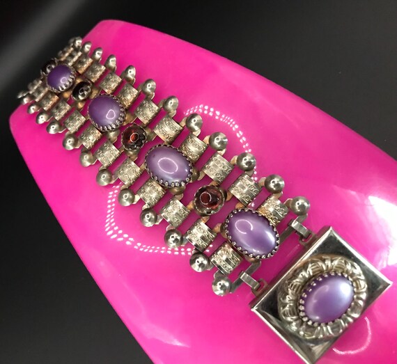Hollycraft Pastel Rhinestone Bracelet, Stamped Copr 1955
