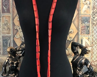 Long orange flapper length statement necklace, 52 inches long, fun pop of color, gift for jewelry lover, vintage present