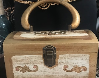 1968 Royal London, Vintage Wooden Box, Top Handle Purse, Collectible Handbag, 1960's Fashion, 1960's Bag, Unique Vintage Gift
