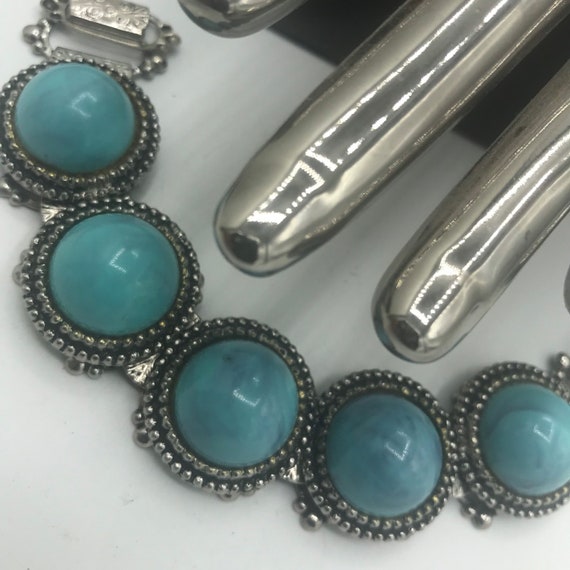 Vintage Turquoise Lucite Bracelet, Wide Chunky Aq… - image 10