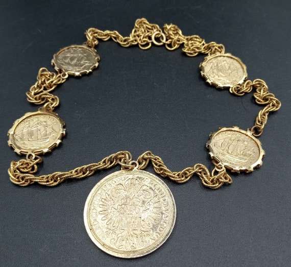 Vintage Coin Pendant Necklace, 1970's 1980's Gold… - image 4